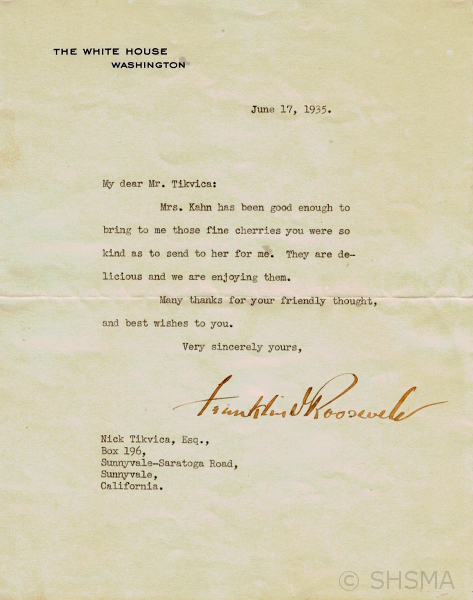 FDR letter to Nick Tikvica